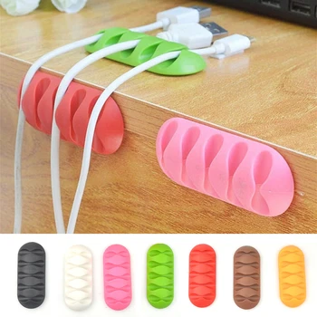 1Pc Data Line Holder Fixed Clamp Cable Manager Desktop Clip Five Hole Fixing Clamps Paste Candy colors Creative Fashion 6 Colors