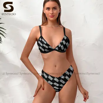 Dollar Bikini Badedragt Med Bånd Billige Sjove Badetøj Svømme To Stykke Kvindelige Badedragt