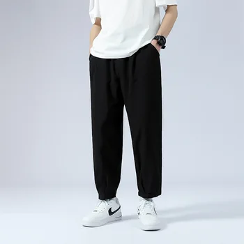 Mænd Solid Bomuld Harem Bukser 2021 Herre Koreanske Mode Harajuku Joggere Par Bukser Løs Sort Casual Sweat Pants