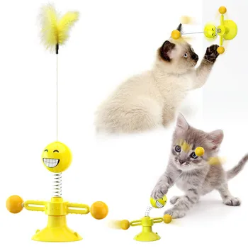 Pet Supplies Amazon Hot Salg Eksplosive Kat Vindmølle Toy Bolden Foråret Menneskelige Kat Pladespiller Fjer Sjove Kat Stick Stang
