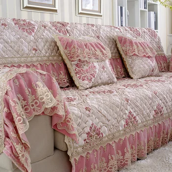 1 STK (ikke et komplet sæt) Pink Europæisk Stil Sofa Sæde Stue Kombination Blonde Stof, Non-slip Royal Sofa Sleeve Cover