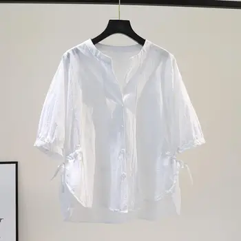 Plus Size Kvinder, Tynd Farve Split Gaffel Half Sleeve Bluser Skjorter koreanske version Chiffon Flæse Løs Blusas TopsDM0092