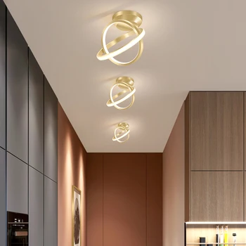 VEIHAO Golden Moderne LED Loft Lysekroner til soveværelse sengen Midtergangen korridor balkon Indgang runde LED-Lamper til hjemmet