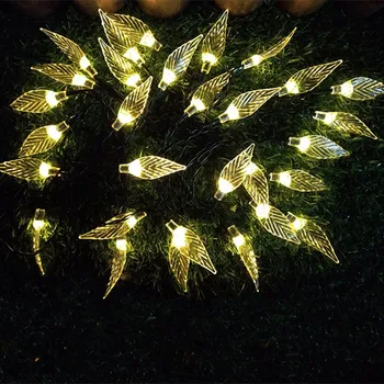 Led luzes de fadas natal corda folhas de energia solar lmpada do jardim festo ao ar livre prova dwaterproof gua decorao