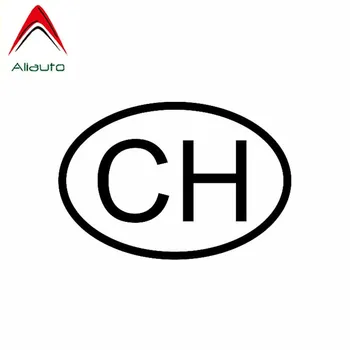 Aliauto Personlighed Kreative Bil Mærkat Ch Schweiziske landekode Oval Vinyl Vandtæt Solcreme Decal Sort/Sølv,14cm*10cm
