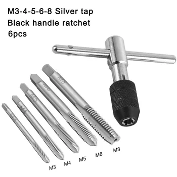 6 stykker af M3-M12 tapping bor set T-håndtag ratchet tryk på skruenøgle mekaniker, værktøj, tråd metrisk stik tryk på skrueudtrækkere