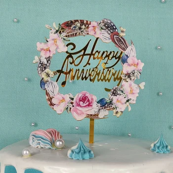 Tillykke med Fødselsdagen Kage, Cupcake Topper Akryl Kage Fødselsdag Art Dekorationer Part Forsyninger Tilfældig Stil, 10-14cm i Diameter HFD889
