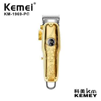 Kemei hår trimmer KM-1969pg genopladelige hair clipper haircut maskine LCD-hair udskæring clipper olie hoved clipper metal krop
