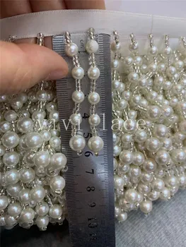 10 m yy099 elfenben perler kort, bånd, perler, silke frynser 5/6 cm bredde til dekoration kjole/fashion designer