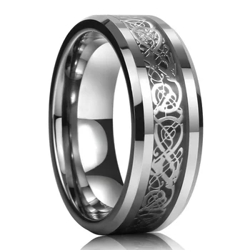 Luksus Smykker Tilbehør Plus Størrelse Herre Ring 8mm 316L Rustfrit Stål Ring Keltiske Drage Titanium Stål Ringe til Mænd