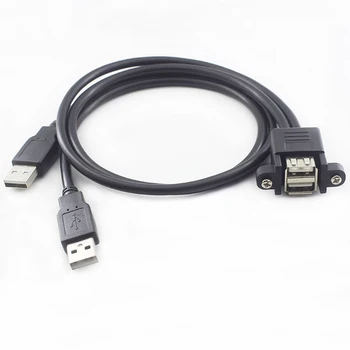 2-port USB 2.0 Type A Mandlige og Kvindelige Udvidelse Skrue Lås Panel Mount Kabel Ledning 30cm 50cm