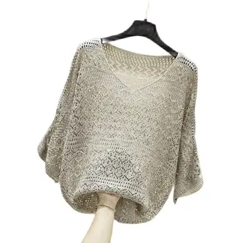Ms v-hals sweater løs sløv er doven vind tynd med vestlig stil hule ud at strikke gøre uforet øvre kappe