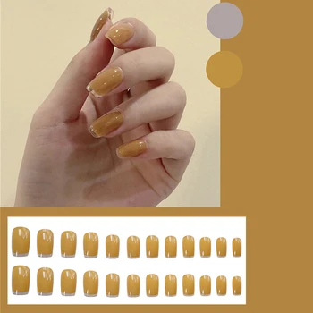 24Pcs/Max Gul Kunstige Falske Negle Tryk på Negle Dame Falske Negle Fuld Dækning Nail Art Tips