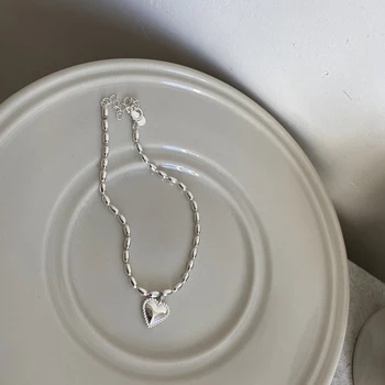 Japan og Korea ins kolde vind ris kærlighed veninder armbånd s925 rent sølv simpel lille søde hjerte vedhæng kæde smykker