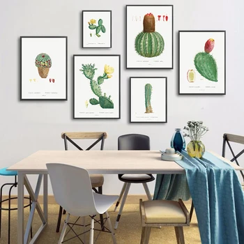 Moderne Plante Blomster, Kaktusser Vintage Botanical Cactus Malerier, Lærredstryk, Plakater og Prints Væg Kunst, Billeder, Stue Indretning