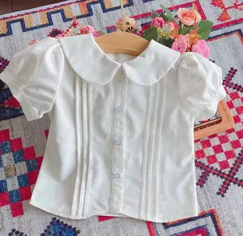 Oprindelige grundlæggende dukke krave klaver kortærmet sommer skjorte uniform top hvid skjorte pige søde dukke shirt