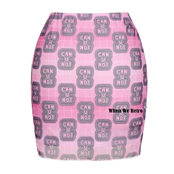 Sommeren Elastisk Talje Plus Size Pink Brev Print Mesh Mini Nederdel SS0014 Dobbelt Lag Y2K Udstyr Blyant Sexet Kort Blyant Nederdele