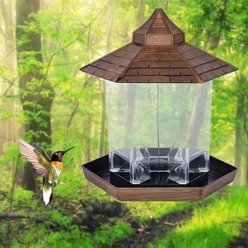 Wild Bird Feeder Hængende Havepavillon Fugl Vand Foderautomater Sekskant Formet Tag for Uden Have Dekoration