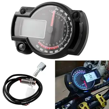 12V 15000RPM Motorcykel Speedometer Måle LCD-Digital Omdrejningstæller Kilometertæller Universal Vandtæt Motorcykel Tilbehør