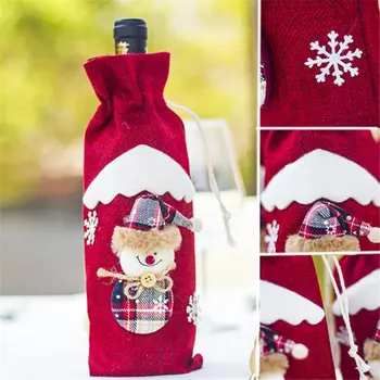 2021 Jul Indretning Til Hjemmet Xmas Wine Bottle Bag Cover Santa Claus Hjort Flaske Tøj Køkken Dekoration Nye År