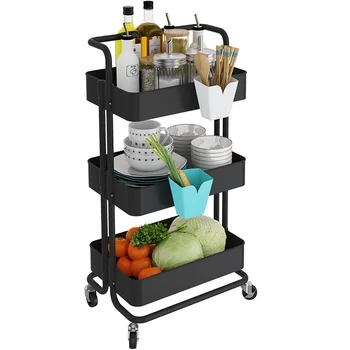 Køkken rack storage rack-gulvtæppe vogn, multi-lag vegetabilsk kurv stue bevægelige hjul grøntsager