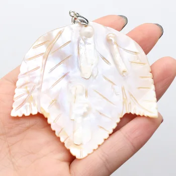 Udsøgt bladform Shell Vedhæng Naturlige Perle Mor Shell Vedhæng, Charms til at Gøre Kvinder DIY Smykker Halskæde Gave 65x70mm