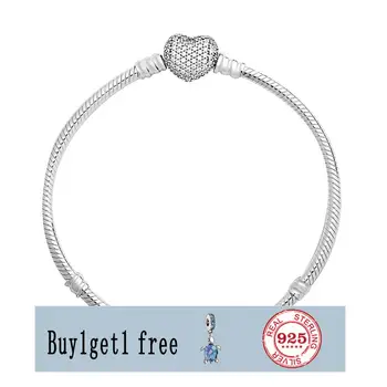 Ægte 925 Sterling Sølv Øjeblikke Bane Hjerte Clasp Med Crystal fashion armbånd Armbånd Passer Perle-Charme Diy Europa Smykker