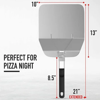 Pizza Skræl med Foldbare Håndtag for Nem Opbevaring, Premium Metal Pizza Pagaj til Bagning og Udskæring Hjemmelavet Pizza Brød