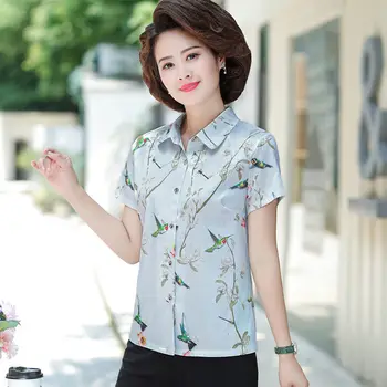 Sommeren Kvinder Mode-Shirts Print Løse Bluser Temperament Polo-Hals, Korte Ærmer Casual Toppe koreanske Version Blusas MM0333