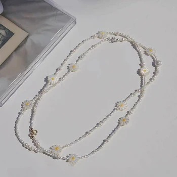 Simpel daisy blomst vedhæng naturlige lille perle halskæde til kvinder håndlavet i høj kvalitet smykker, krystal perler mode 2021 ny