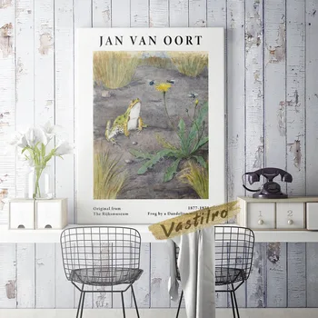 Jan Van Oort Dyr Illustration Udstilling Museum Plakat Frog Fluer Og Mælkebøtte Retro Print På Lærred Maleri Gave Home Decor