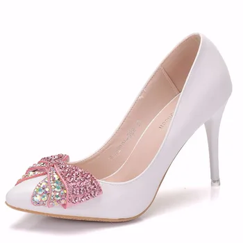 2019 foråret og sommeren nye kvinders højhælede sko med fine spids tå diamant bryllup sko, 9 cm large size hvid