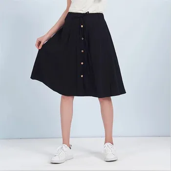 2021 Kvinder Knælange Nederdele Preppy Stil Japansk Mori Girl Bomuld og Linned Nederdele Kvindelige Vintage Nederdele