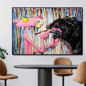 Graffiti Pink Leopard Lærred Maleri Farverige Plakater og Prints Wall Street Art Billeder til stuen Home Decor Cuadros