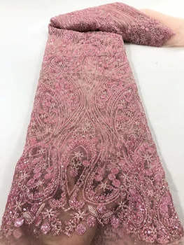 McCarthy Pailletter Lace Fabrics Nigerianske mesh blonde stof med palietter høj kvalitet Afrikanske fransk blonde stof bryllup