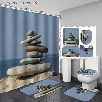 3D Full Moon Print Brusebad Gardin Badeværelse Tilbehør 4-delt Sæt haj Soft Høj Kvalitet Toilet Mat Pad, Home Decor