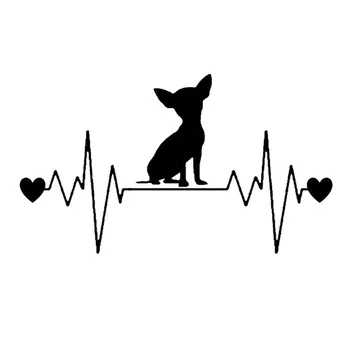 Mode Bil Mærkat Chihuahua Hund Hjerteslag Livline Sjove Vindue Kofanger Kuffert Decal Reflekterende Tilbehør til Udsmykning KK14*8cm