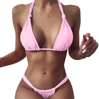 Trekant Badetøj Kvinder Solid Farve Snøre Delt Bikini Badedragt Damer Sommeren Badedragt Trekant Bikini Badedragt 2021 Mujer