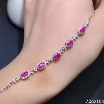KJJEAXCMY fine smykker 925 sterling sølv indlagt naturlige Pink Ruby kvinders populære enkel perle armbånd støtte påvisning