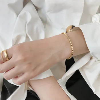 Ægte 925 Sterling Sølv Oval Perler Armbånd Til Kvinder, Tilbehør, Minimalistisk Guld Farve Kæde Armbånd Bengel Kvindelige Smykker