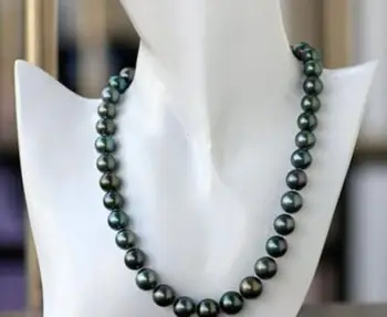 Gratis forsendelse Ædle smykker Fremragende glans AAA-9-10 mm Tahiti påfugl grøn perle halskæde