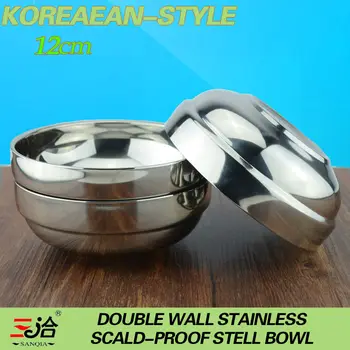 Engros /detail-12cm/300ml rustfrit stål dobbelt væg, anti-varme Korean skål picnic service