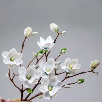 Hjem Dekorative Simulering Yulan Magnolia-Blomst EVA 3D Real Touch Kunstige Blomster Ikebana Art Tabel Indretning 50cm 3PCS i 1 Sæt