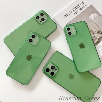 Mode Gennemsigtig Grøn Blød Silikone Case Til iPhone 11 12 Pro Max X XR XS MAX 8 8plus 7 Plus Mini 11ProMax Telefon Dække Capa