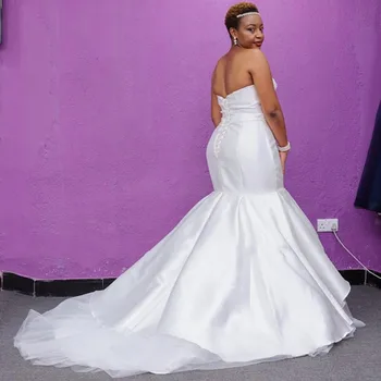 E JUE SHUNG Modern African Satin Mermaid Wedding Dresses Sweetheart Neck Lace Up Back With Sashes Wedding Gowns Vestido de noiva