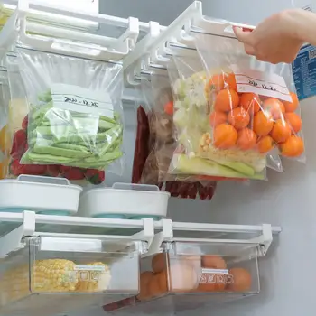 Nye Hot Hængende Storage Rack Køleskab Hængende Opbevaring med Klip, Glidende Bakke, Jernbane For Fødevarer Taske Zip-pose Frisk Indehaveren Dropshipping