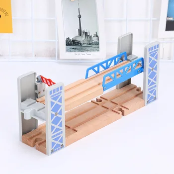 Træ tog bulk styr tilbehør bridge-serien styr scene pædagogisk legetøj dobbelt barriere broen en del tid på at mærke jernbane bil
