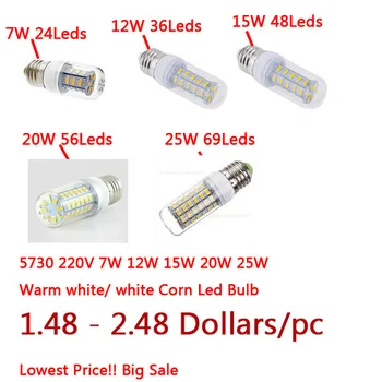1STK/Masse Gratis Fragt E27 Led-Lamper 5730 220V 7W 12W 15 W 18 W 20 W LED-Lys Led Majs Pære Jul Belysning Hvid/Varm Hvid