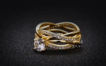 Gul Guld Pels Positive Moissanite 1CT Engagement Ring Sterling Sølv Smykker Moissanite Kvinder Diamant Ringe Sæt