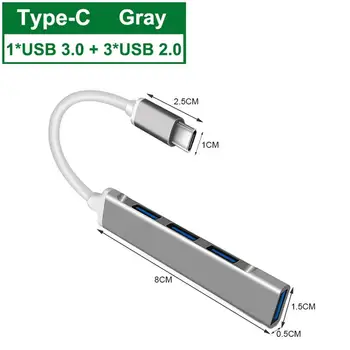 USB-Hub Aluminium Legering 4port USB 3.0 Type C-Hub, Multi Splitter Adapter til Dockingstation til Bærbar computer Tilbehør